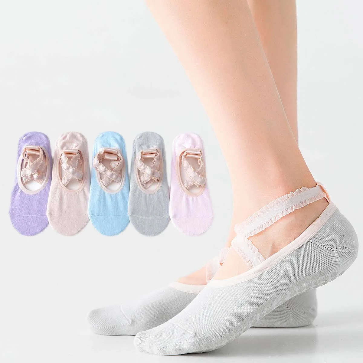 

Professional Solid Color Yoga Socks Silicone Non-slip Ballet Pilates Socks Backless Breathable Bandage Cotton Dance Sports Socks