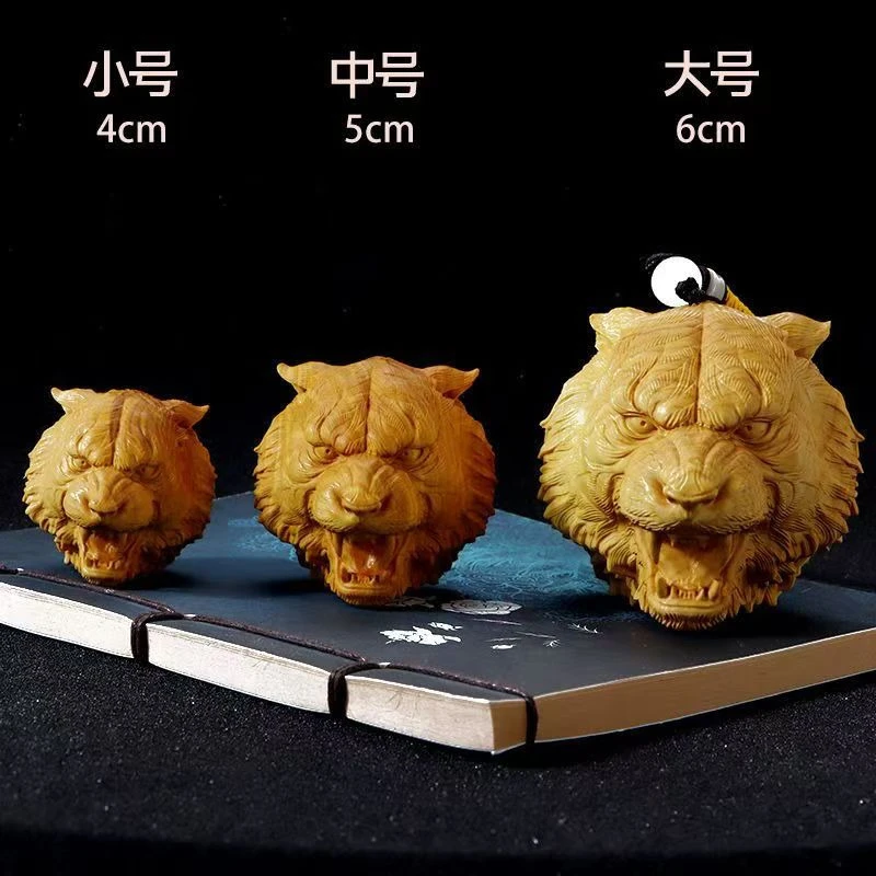 

Little Fairy/Handmade Boxwood Carving Exquisite Tiger Head Handheld Pieces Creative Animal Carving Home Living Room Decoration