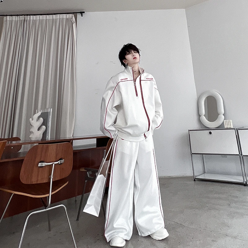 

American Sle Casual Sportswear Set Men's Design Sense Zipper Sweatirt with Wide Leg Pants Two Piece Set Long Sve Long ...