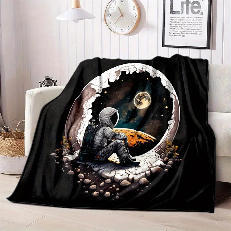 Cozy Astronaut Space Adventure Flannel Blanket – Soft, Durable Throw for Sofa, Bed, Office, Travel & Outdoor Use – All-Season