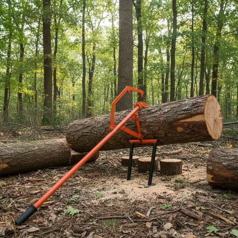 

Heavy Duty Timber Jack 46.5-Inch for Log Splitting Wood Cutting Lumbering Max 25-Inch Diameter Rolling Support Steel Construction Removable Base Lifting Tool