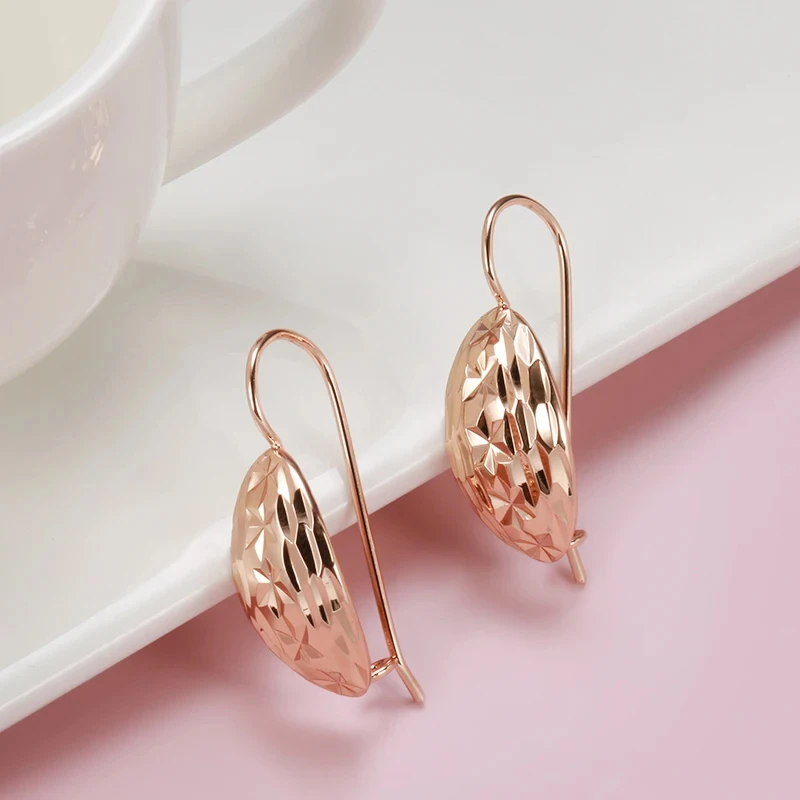 Wbmqda Rhombus Faceted Hanging Earrings For Women 585 Rose Gold Color Simple Fashion Hook Lock Jewelry Accessories