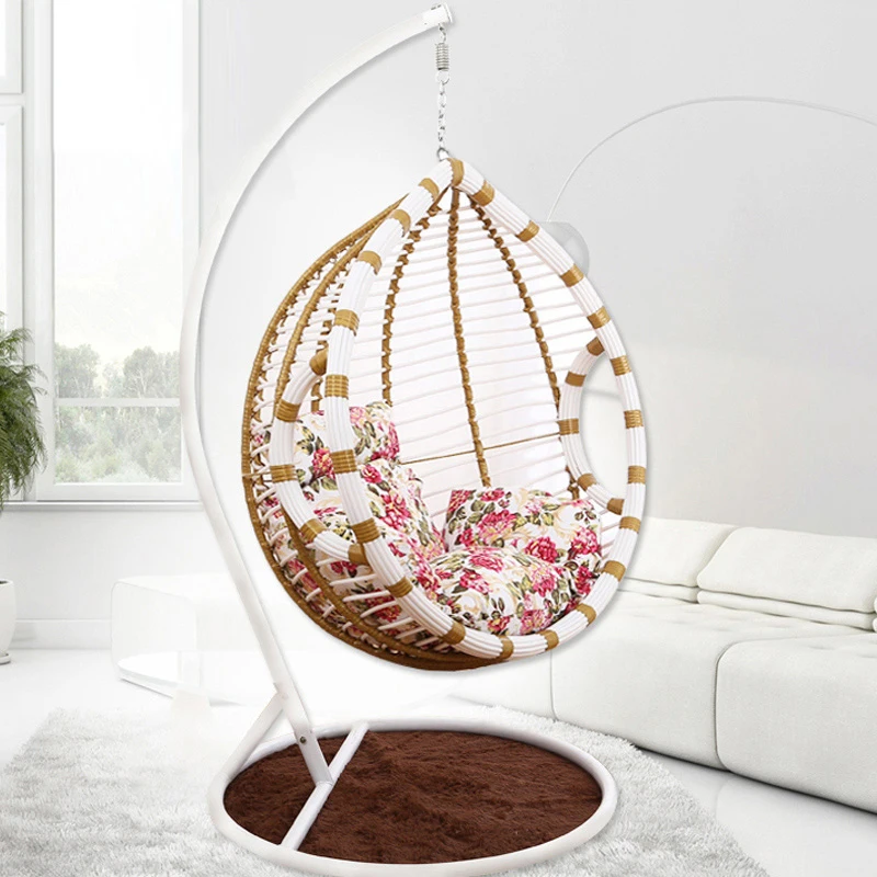 كرسي سلة معلقة أرجوحة داخلية، أثاث خارجي، سلة معلقة على شكل عش الطيور من الروطان