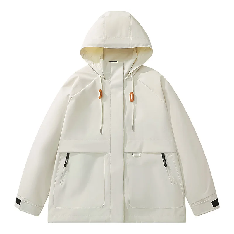 

Spring Autumn Casual Solid Color Camping Hiking Jacket Men Outdoor Waterproof Zip Up Windproof Hooded Windbreaker Coats Female