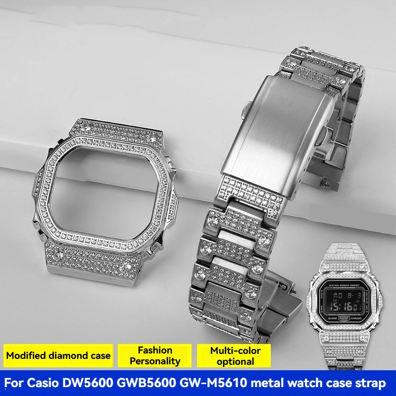 Juego de bisel y banda de diamantes personalizados para Casio G-Shock GM-5600/DW5600/DW5610 |   Set con diamantes Mod Kit |   Actualización de estuche y correa