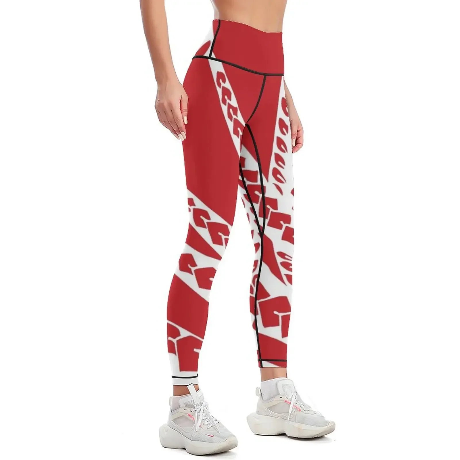 Red Polynesian Geometric Floral Chic Bird of Paradise Tribal Tattoo Leggings Women's sportswear for physical Womens Leggings