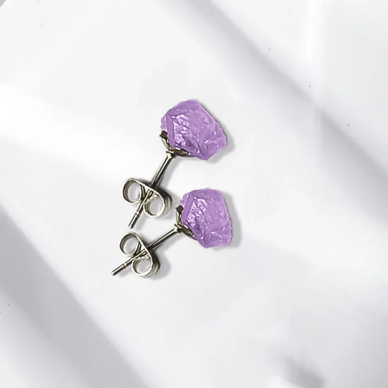 Natural Amethyst Rough Stone Earrings Simple and Fashionable Women\'s Earrings Earrings Crystal Flower Jewelry High-end Luxury