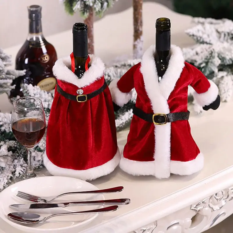 Christmas Wine Bottle Set Santa Red Dress for Wine Bottle Cover Gifts New Year Table Decor Dinner Christmas Decor For Home 2025