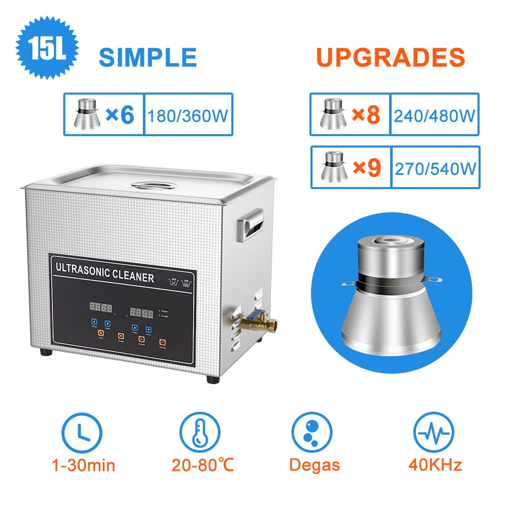 Ultra Sonic Cleaner 15L 40Khz High Frequency Industry Vibration Head 360w Ultrasonic Cleaning Machine Ultrasonic Cleaner Bath