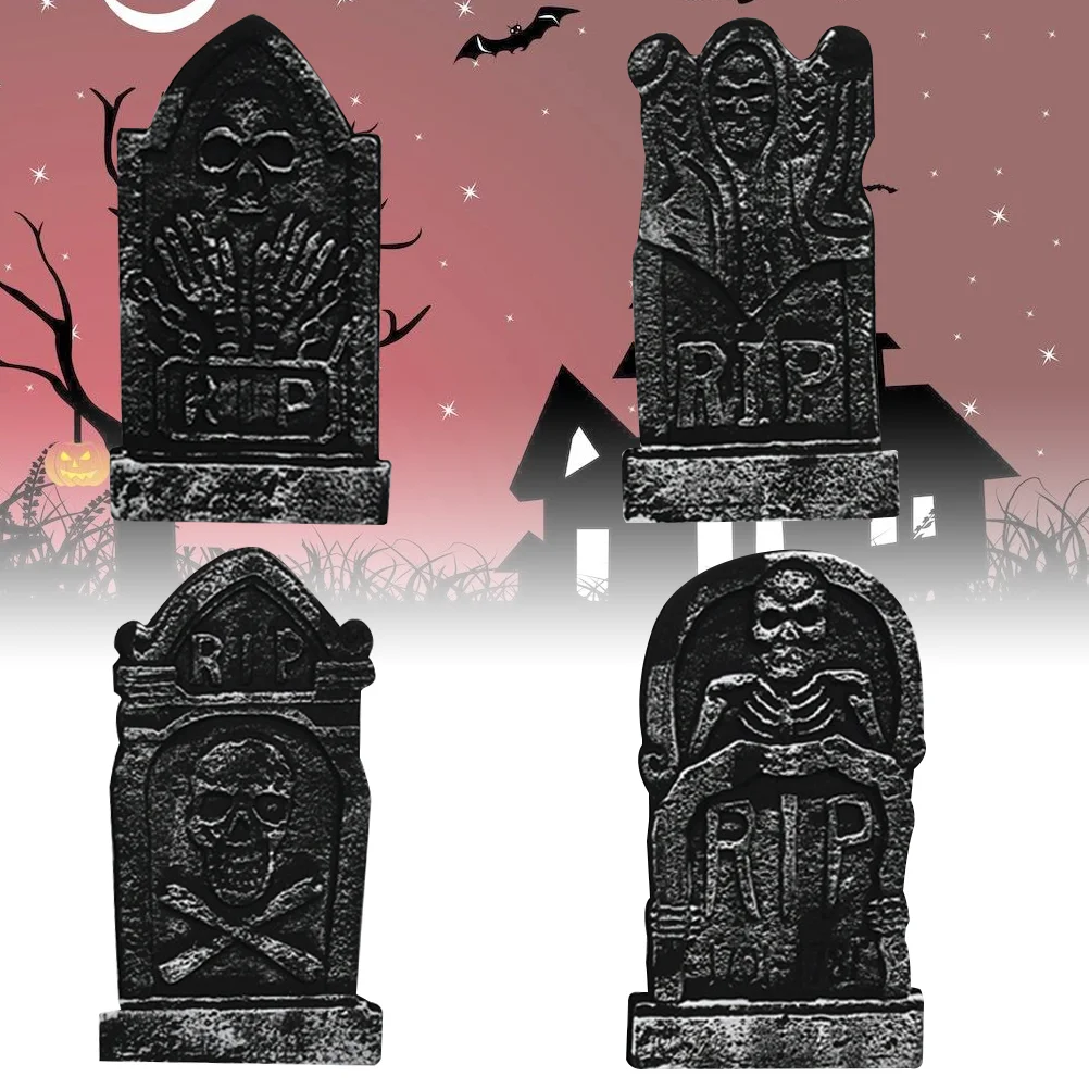 

4 Pcs Halloween Decorations Cemetery for Grave Tombstone Horror Layout Haunted House Ornaments