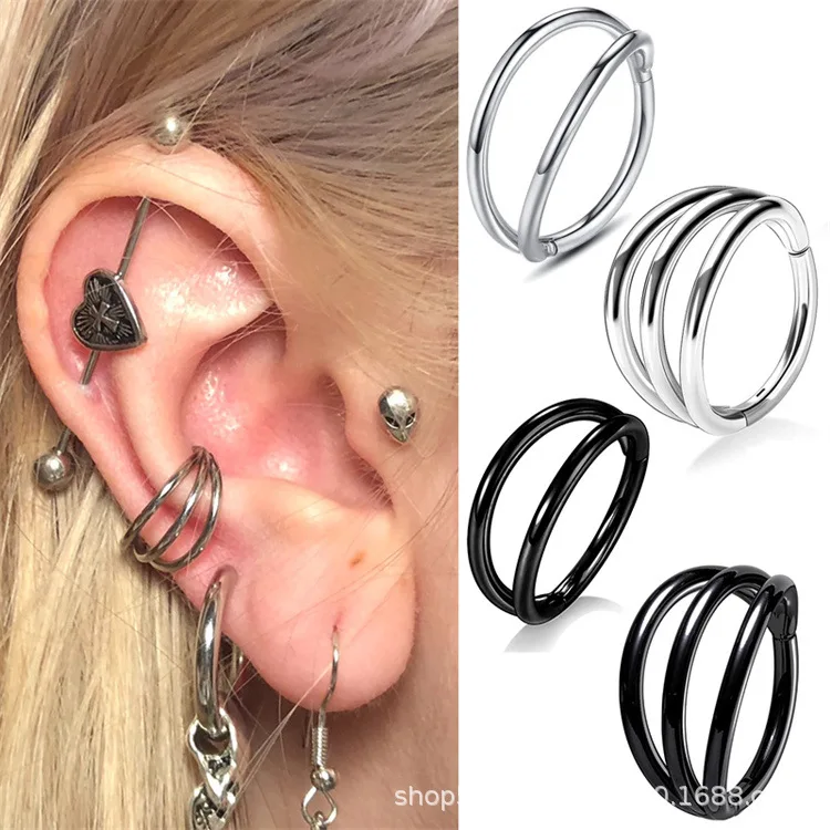 1PC Punk Black Surgical Steel Segment Tragus Helix Cartilage Earrings Nose Rings Septum Clicker Conch Body Piercing Jewelry 16G