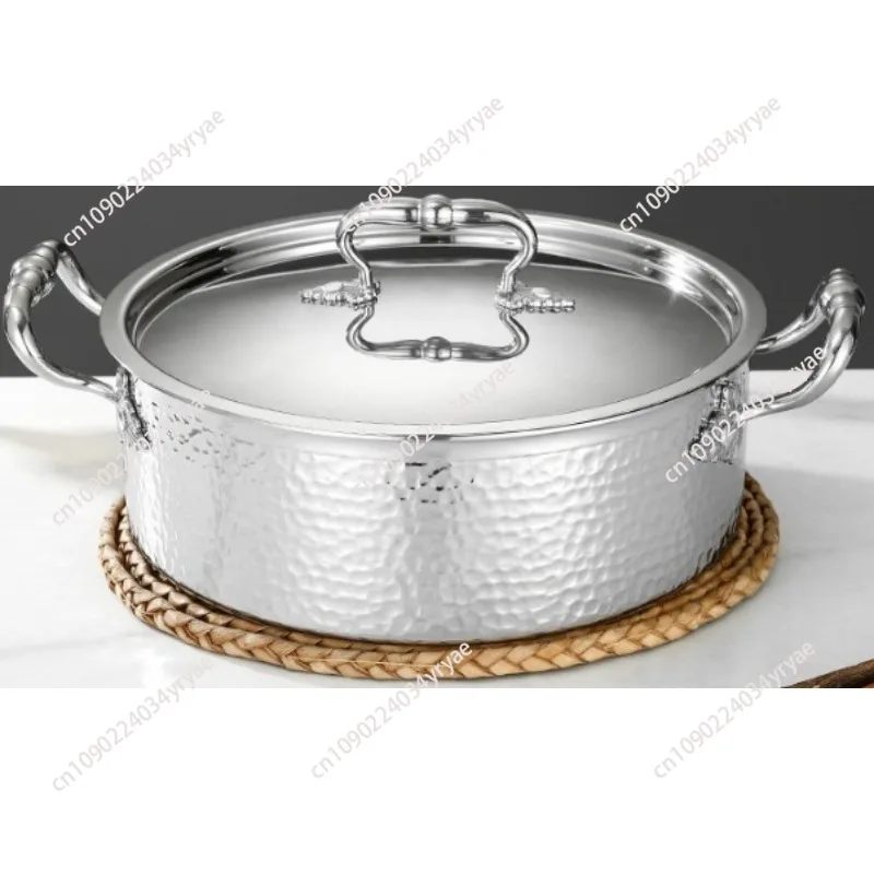 Italian manual hammer printing pot 3-layer steel clear soup pot  Commercial double flavor 304 stainless steel thick hot pot