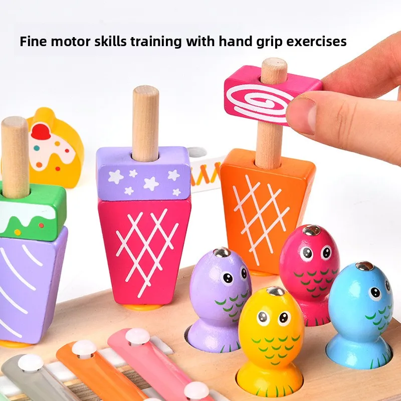 طفل التعليم المبكر يلعب الموسيقى الطفل المغناطيسي الصيد الأطفال خشبية الآيس كريم مجموعة شكل عمود الاقتران ألعاب تعليمية