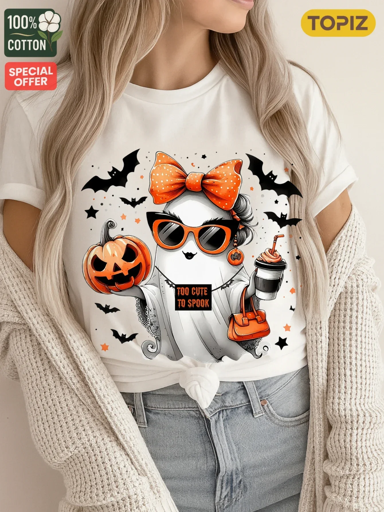 [플러스 사이즈] 여성용 티셔츠, 크루넥 반팔 캐주얼 탑, 그래픽 티셔츠, 호박과 박쥐가 있는 할로윈 고양이, 셔츠