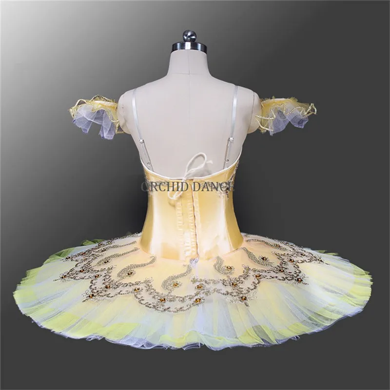 プロ仕様高品質カスタムサイズ12層大人用パフォーマンスウェアゴールドバレエチュチュ婦人服標準社交ダンスドレス