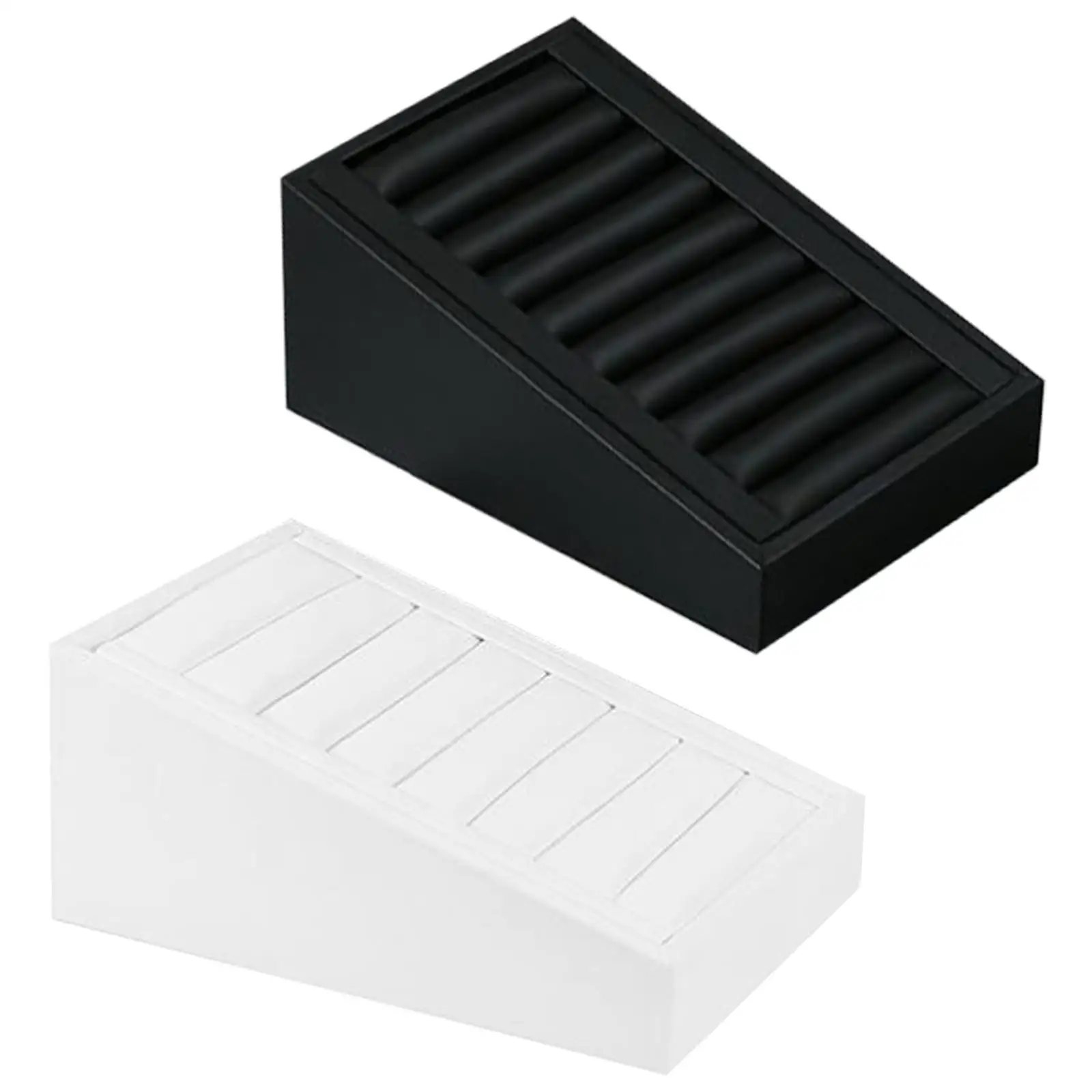 

Soft Leather Rings Display Tray Stand 7 Slots Showcase for Countertop Earrings Studs Bracelet Decoration Home Stores Exhibitions