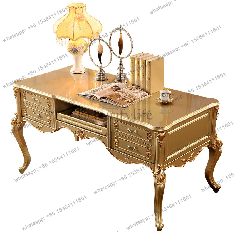 

Европейский представительский стол, американский роскошный, полностью из массива дерева, золотой, большой письменный стол