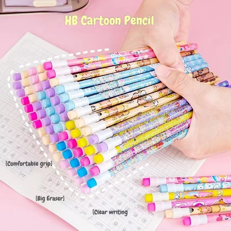 10Pcs/Lot Cute Cartoon HB Pencil With Big Rubber Kawaii Capybara Pony Pencils Student Kids Writing Pen School Stationery Gifts