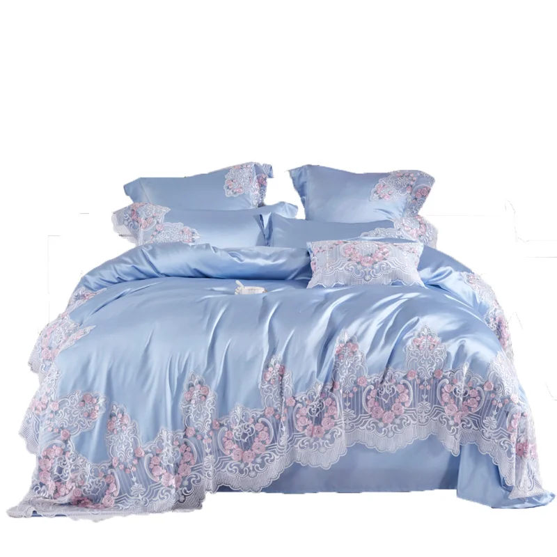 French silk cotton lace four-piece set European Egyptian long-staple cotton princess style 1.8m bedding