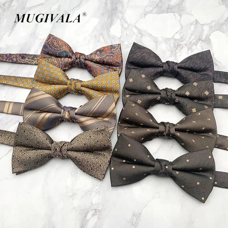 

MUGIVALA Bow Tie Men's New Coffee Khaki Brown Fashion Retro Pattern Styling Design Bow Tie For Men Gift