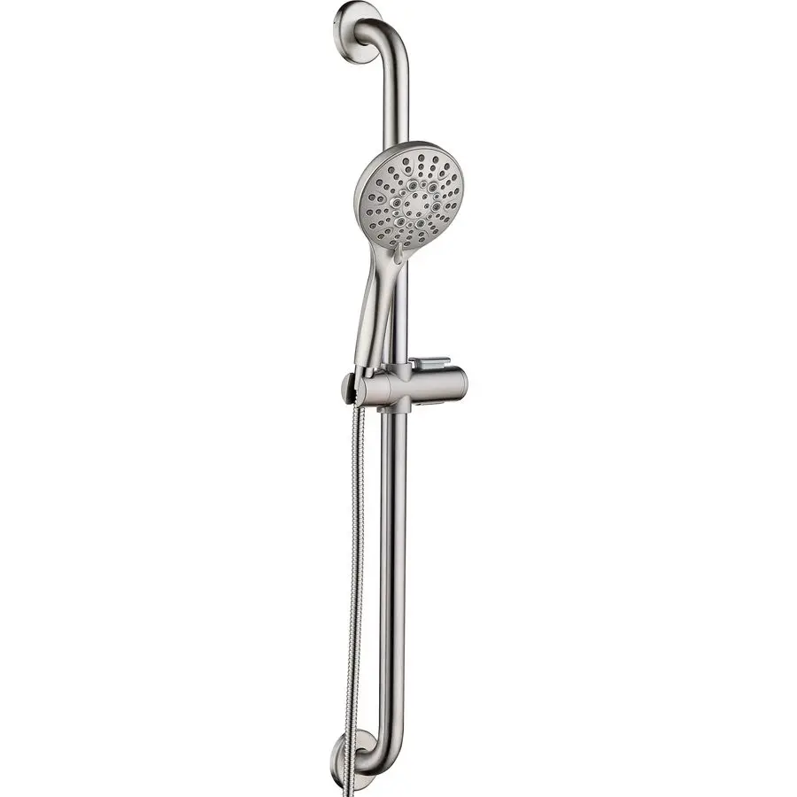 

Slide Bar Shower Set with Handheld Shower Head, ADACompliant Stainless Steel Grab Bar, Adjustable Height and 69Inch Hose, Brushe