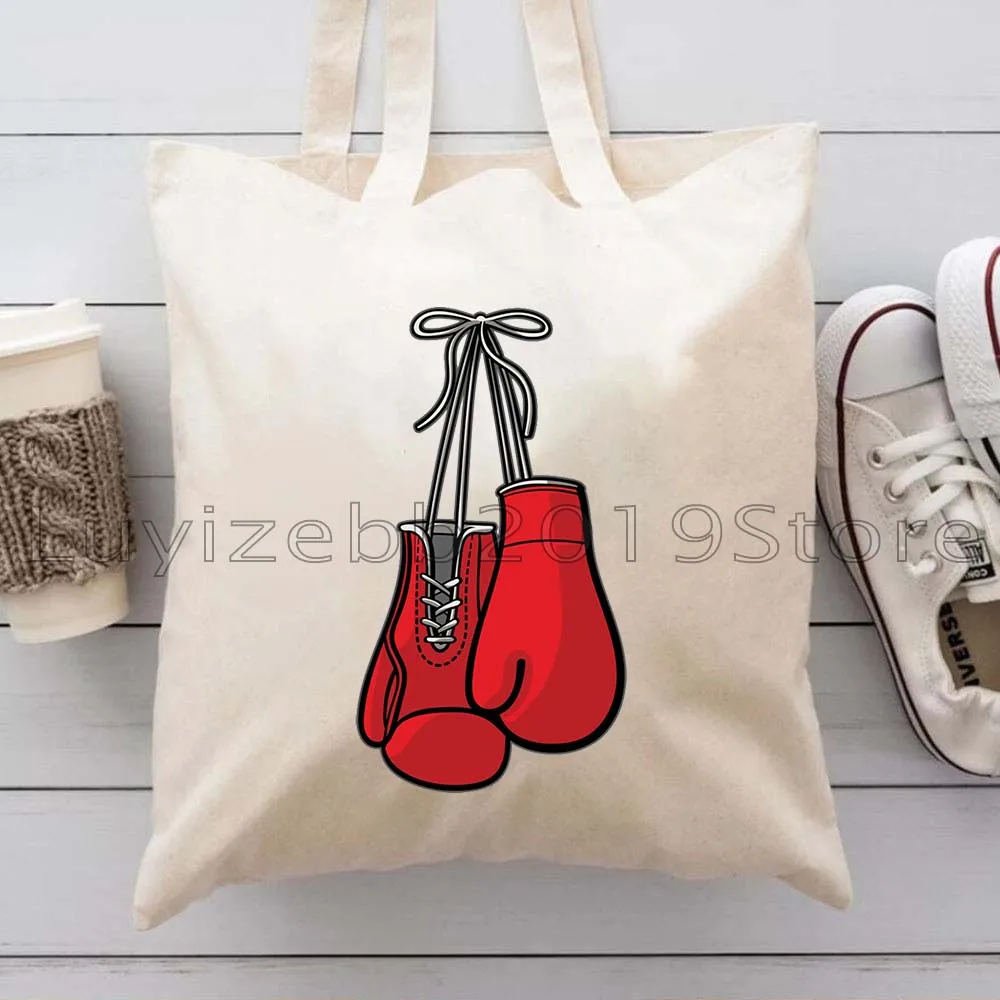 Keep Fighting Yourself Cute Strong Red Fighter Boxing Gloves Muay Thai Lover Gifts Canvas Tote Bag Harajuku Shopper Eco Handbag