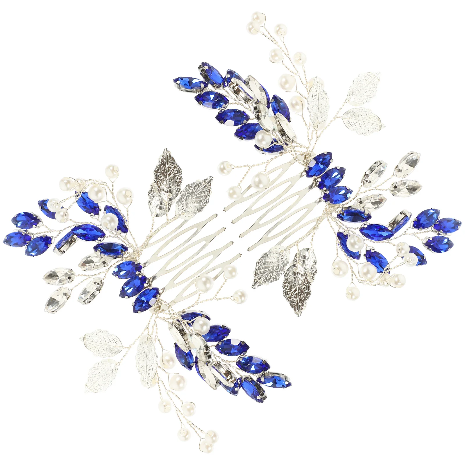 

2Pcs Blue Crystal Leaf Hair Comb Rhinestone Bridal Side Comb Wedding Hair Accessories for Bride Elegant Evening Style