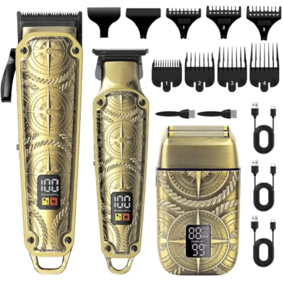 

Professional 3-in-1 Electric Hair Clippers for Men Cordless Beard Trimmer with LCD Display Stainless Steel Blades Black Finish