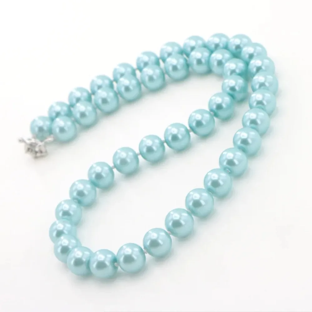12 Color 10mm Lake Blue Akoya Cultured Shell Pearl Necklace 45cm Choker Necklace Womens Costume Jewelry Fashion Gift Wholesale