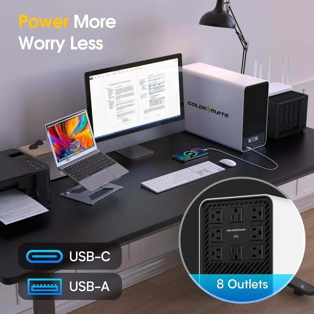 2000VA/1600W بطارية ليثيوم UPS احتياطية وواقي من زيادة التيار، بطارية احتياطية مزود طاقة مع بطاريات LiFePO4 (460Wh)
