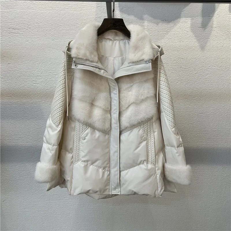 2025 Women's Clothing Hooded loose mink wool knitted mid-length style Autumn Winter New 1103