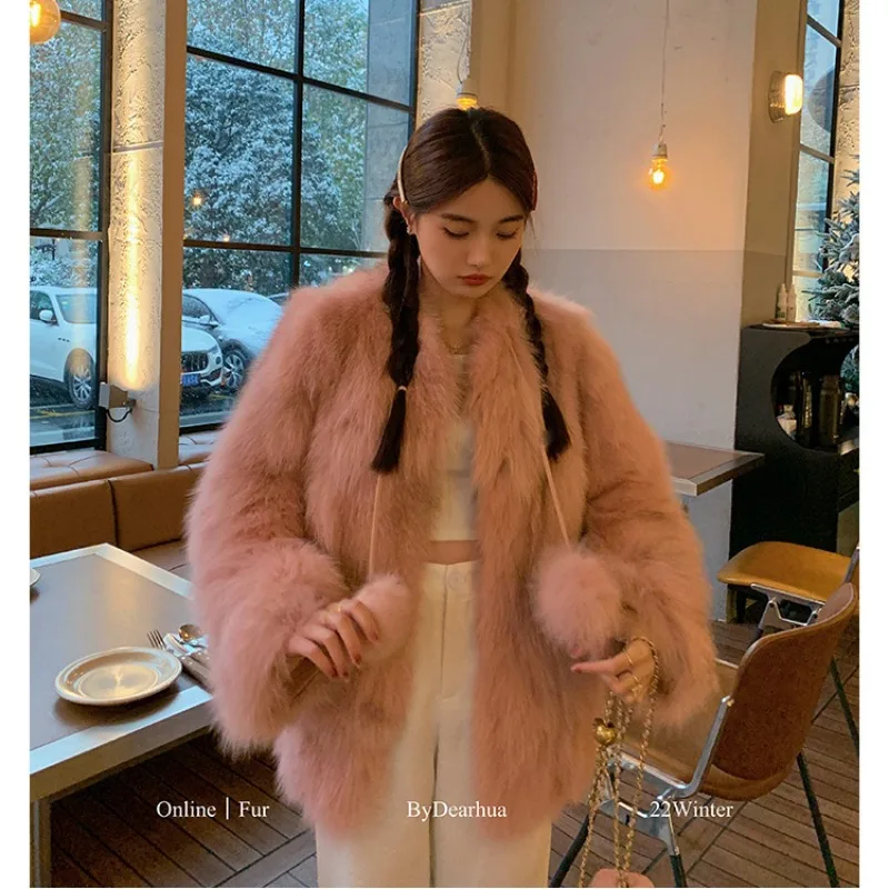 

Red Fur Coat Women Faux Fur Jacket Warm Fluffy Jacket Stand Collar Korean Chic Thick Outerwear Long Sleeve Kawaii Clothing New