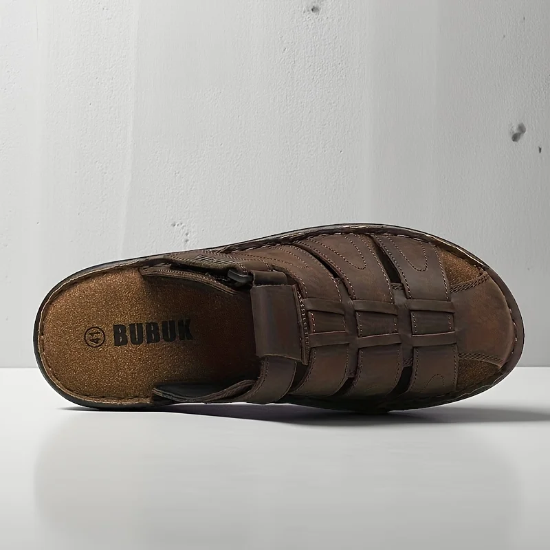 صنادل صيفية رجالية كاجوال عصرية جديدة من جلد البقر من الطبقة الأولى، قابلة للتعديل، غير قابلة للانزلاق، مناسبة لجميع المواسم، أحذية شاطئ مريحة بنعل ناعم