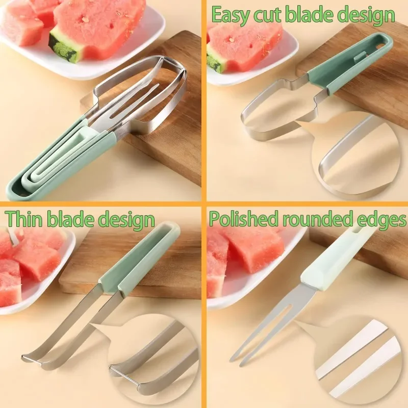Tool Fork Slicer Knife Set for Home Kitchen 3-in-1 Watermelon Fork Slicer Cutter, Stainless Steel Fruit Watermelon Cutting