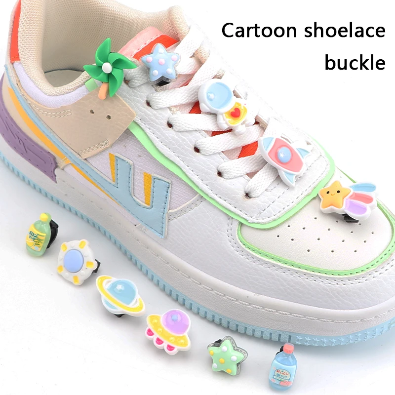 New Shoelaces Decorative Clip Buckle Cartoon Flower Candy Astronaut Spaceman Shoe Charms Decorations Shoe Laces Accessories 1Pcs