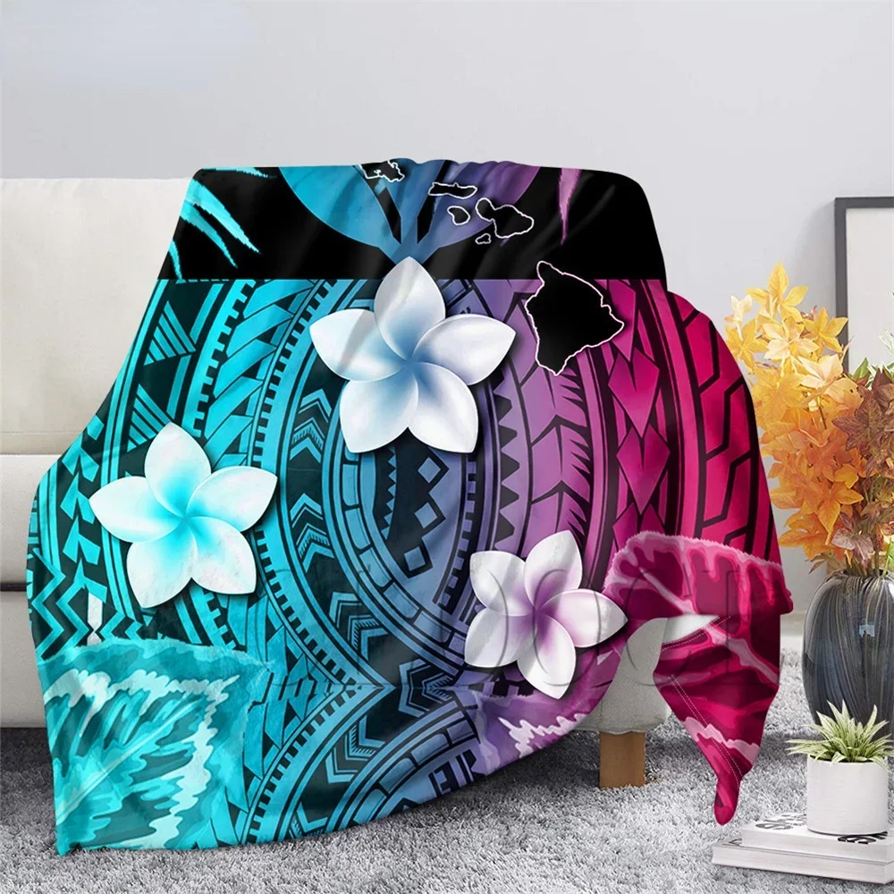 

Гавайское одеяло, фланелевое одеяло с принтом полинезийского племени и гибискуса для кровати, украшения дома, модное офисное одеяло