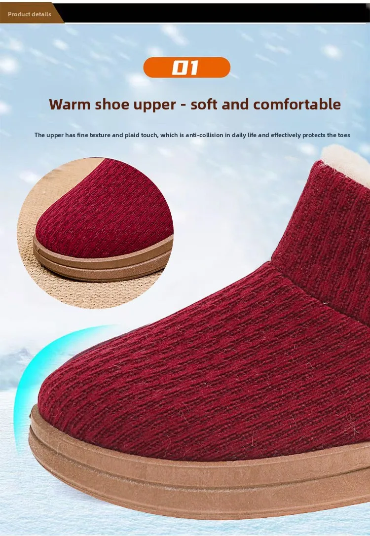 Damen-Winterstiefel, zum Hineinschlüpfen, mit Fleece gefüttert, knöchelhohe Stiefeletten, dicke, rutschfeste Plateausohle, warme, bequeme Baumwollschuhe für Mütter und ältere Menschen. – Detail 3