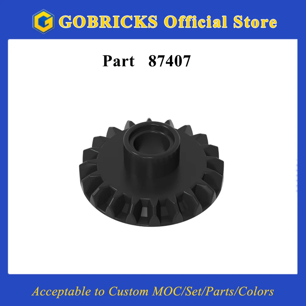 고브릭스 1개 87407 기어 20T 베벨 부품 핀홀 포함 검정색 단색 모델 빌딩 블록 어린이 장난감 호환