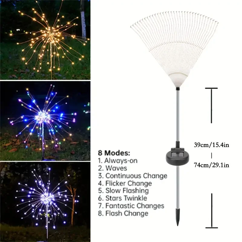 NEW 200LEDs Solar Fireworks Lights Outdoor Waterproof Solar Garden Lights 8 Lighting Modes With Remote Control Decorations Light
