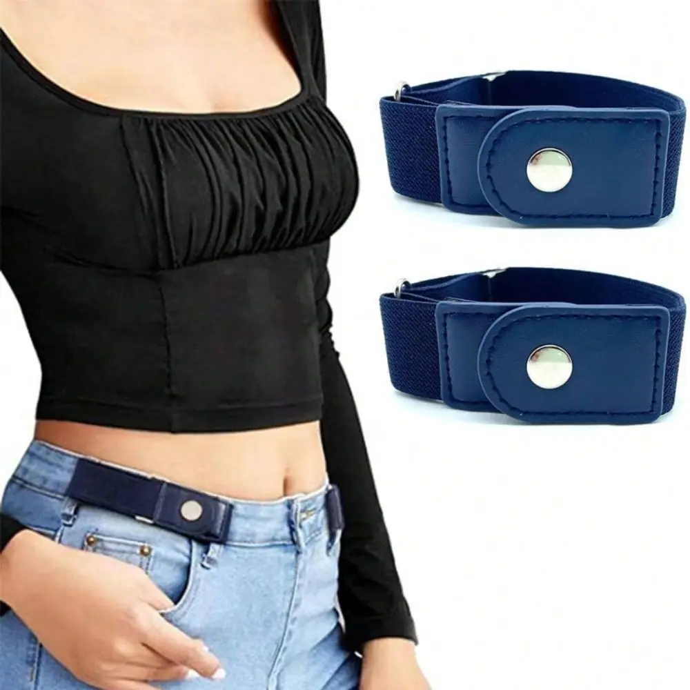 2pcs/set Casual No Buckle Elastic Belt Adjustable Invisible Stretch Belt Canvas Waist Belt Jeans