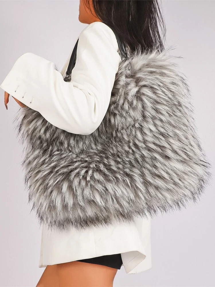 Elegant Plush Velvet Shoulder Bag for Women Large Capaci Faux Fur Crossbody Bag Female Soft Warm Designer Handbags Shopper Purse