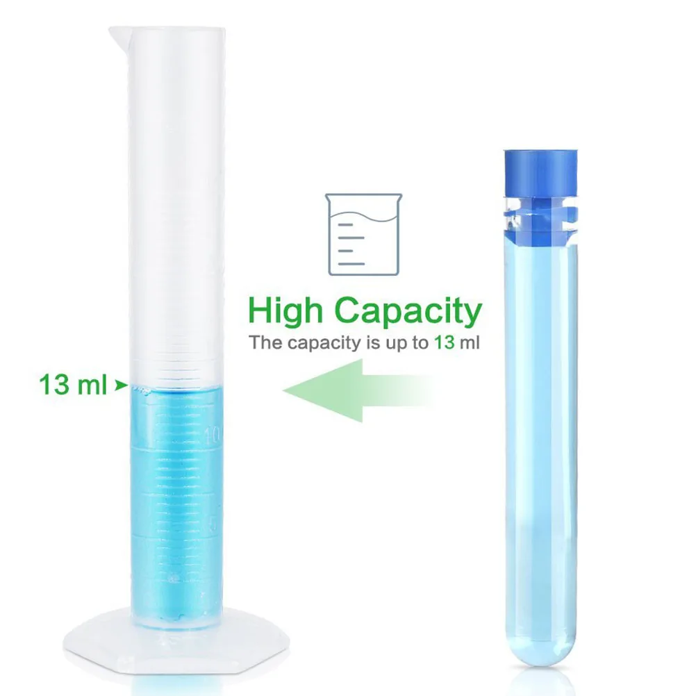 

50pcs Test Tubes Plastic Tubes Caps for Lab Craft School Strong Blue Lid Storage Samples Chemistry Experiment