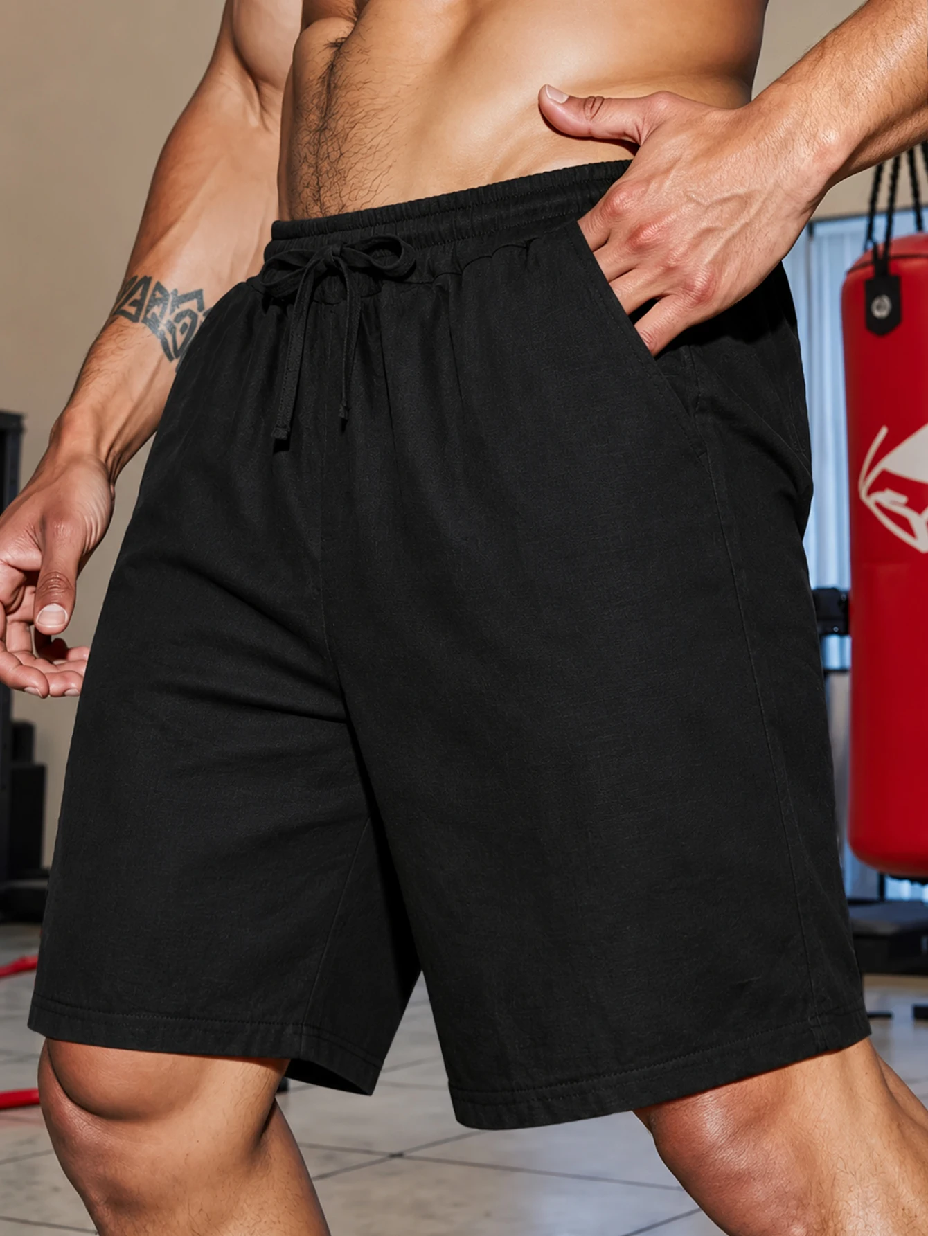 Short Linen Drawstring - Herren-Shorts aus Baumwolle und Leinen mit
