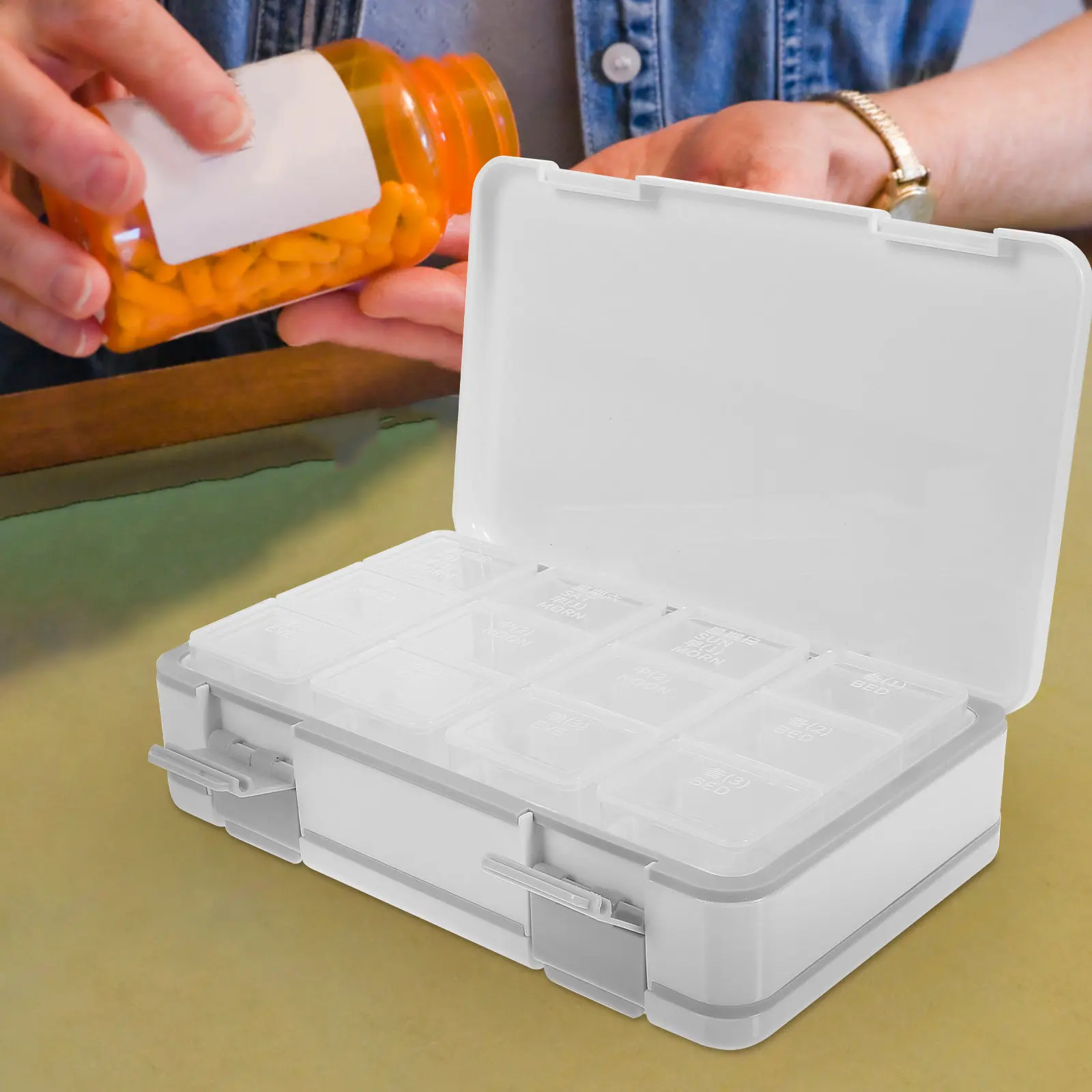 

Portable Pill Organizer Weekly Medicine Storage Box Small Compact Medication Holder Travel Organizer for Elders Safe Lightweight