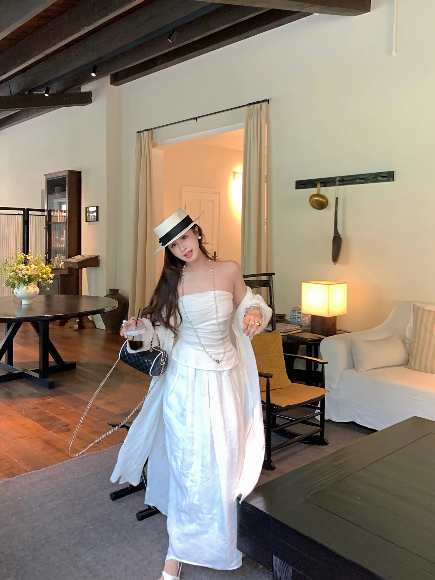 

IUIU Arjing Home 00% Linen Tee-Piece Set Conent Par Favorite Outerwear Tube Top terne Skirt Ensemble