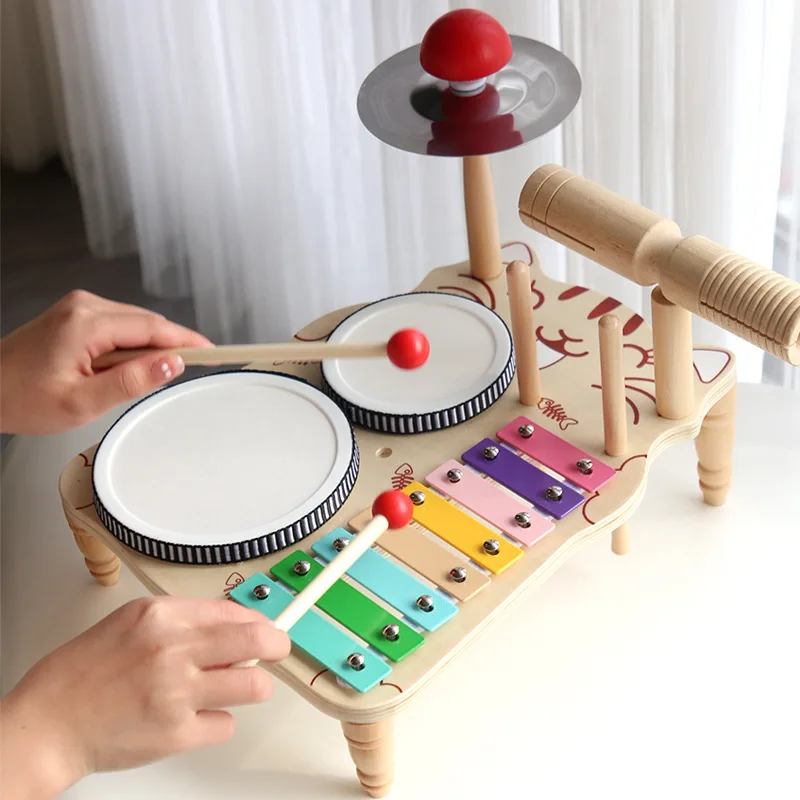 Wooden Music Toys For Babies Children's Multifunctional Music Knocking Table Early Education Kids Drum Set Music Toy Baby Gift