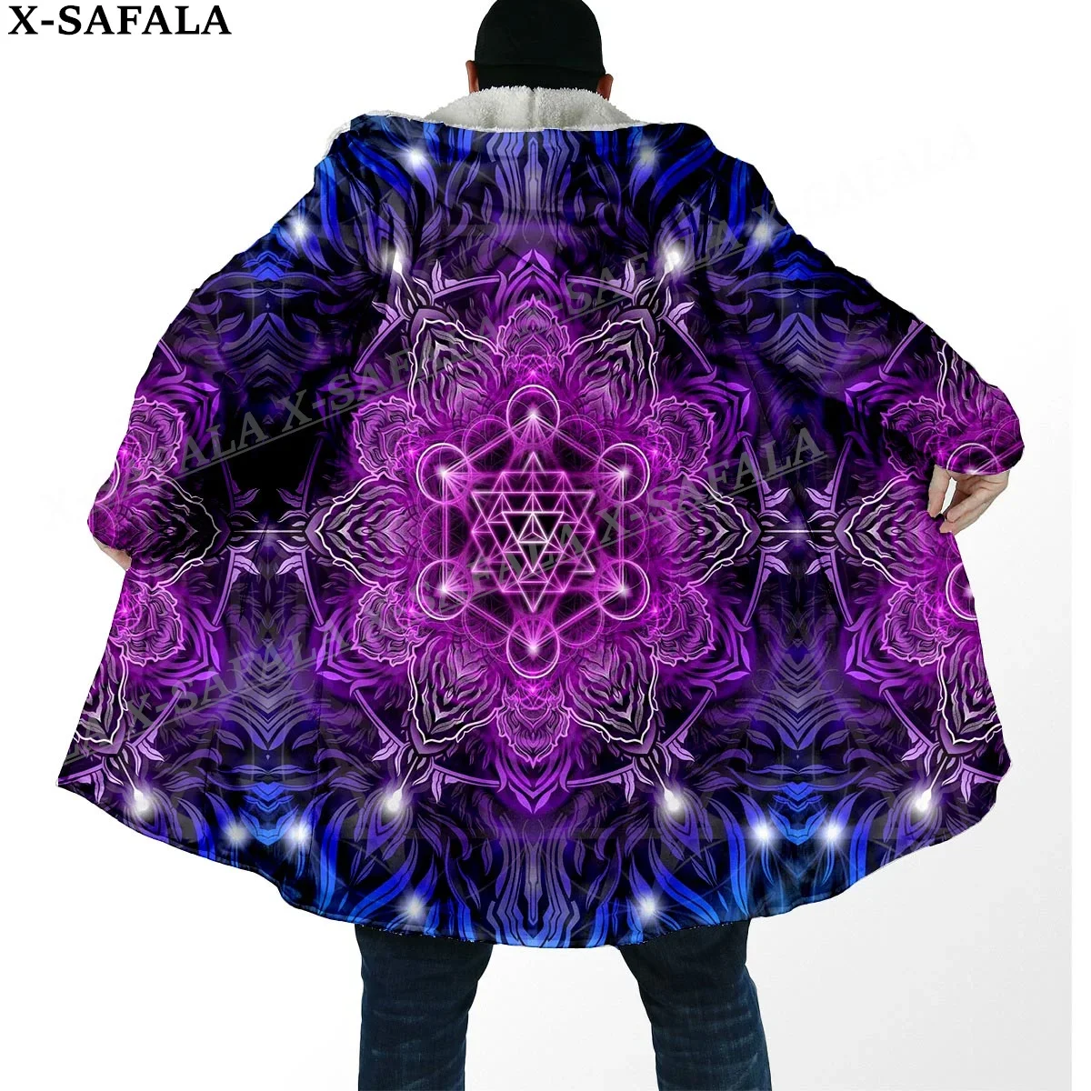 Trippy Mandala Psychedelic Colorful Art Thick Warm Hooded Cloak Men Overcoat Coat Windproof Fleece Cape Robe Hooded Blanket-1