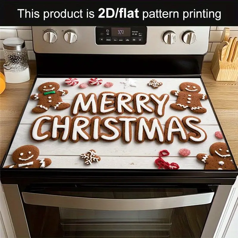 VIKAMA Christmas Gingerbread Man Stove Top Cover Gas Burner Cover Mat For Kitchen Cooktop Protector Xmas Home Decor