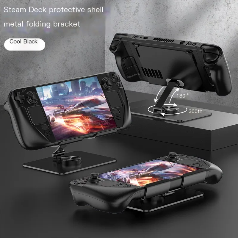 Full Body Protection Metal Case Cover For Steam Deck Game Console With Rotating Metal Stand Full Protective Case 360 Degree