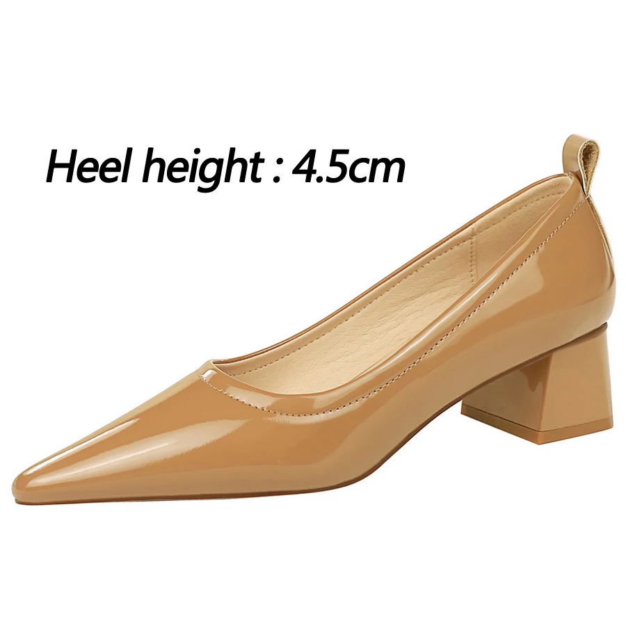 BIGTREE Shoes 2024 New Mid Heel Shoes Patent Leather Women Pumps Pointed Professional OL Women\'s Shoes Thick Heel Ladies Sheos